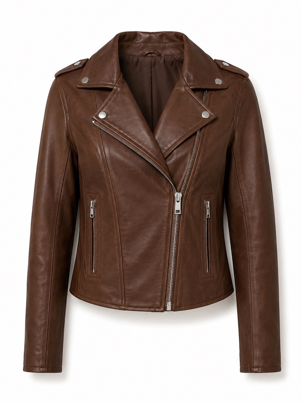 Abercrombie & Fitch Brown Vegan Leather Moto Full Zip Jacket NWOT Size Medium